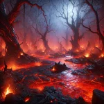 DALL·E 2024-10-15 13.33.17 - A fiery swamp landscape with a red and orange color scheme, wher...webp